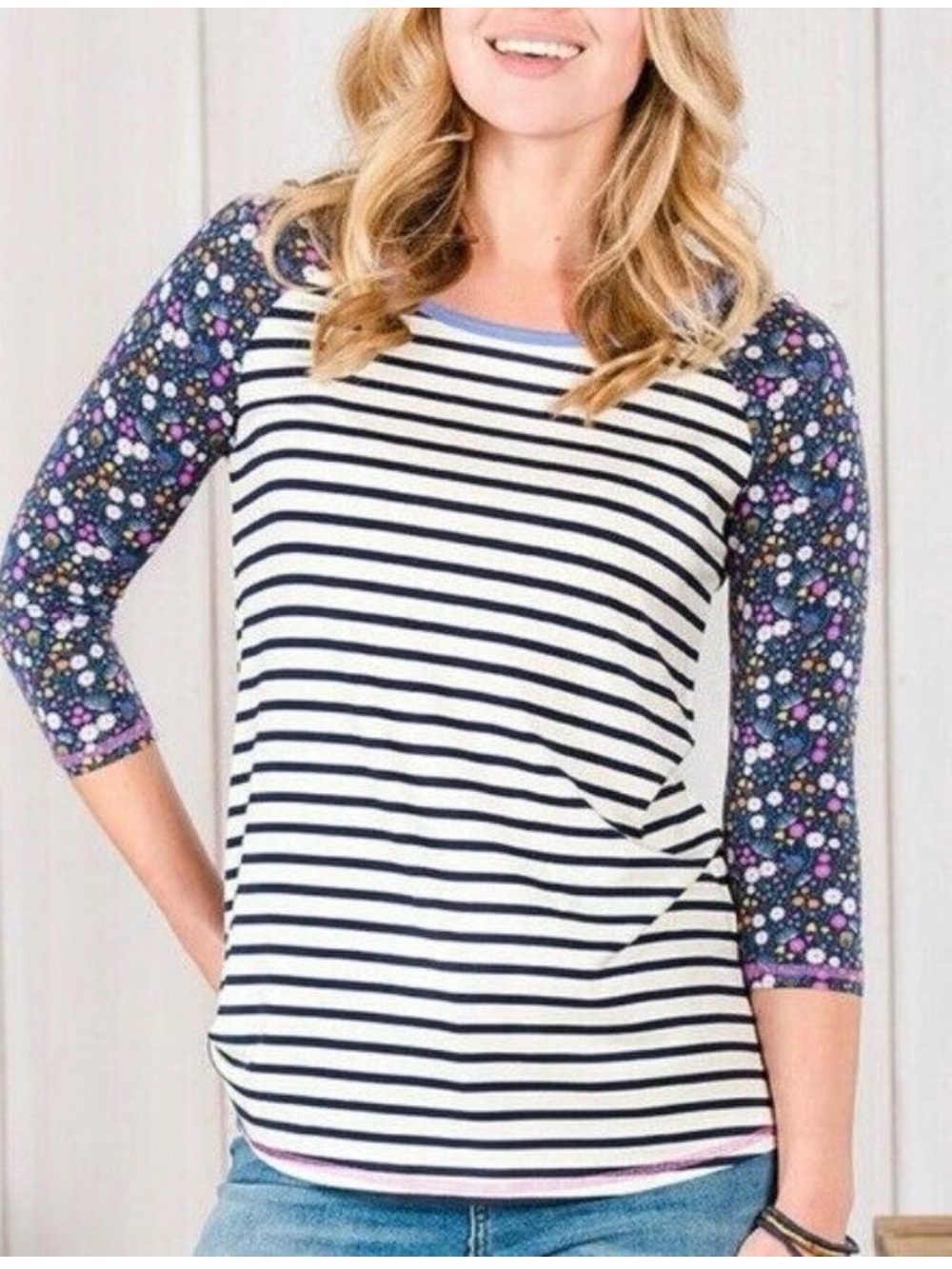 Matilda Jane Heartbeat Raglan Jersey Shirt Small Stripes Floral Fairy Whimsy